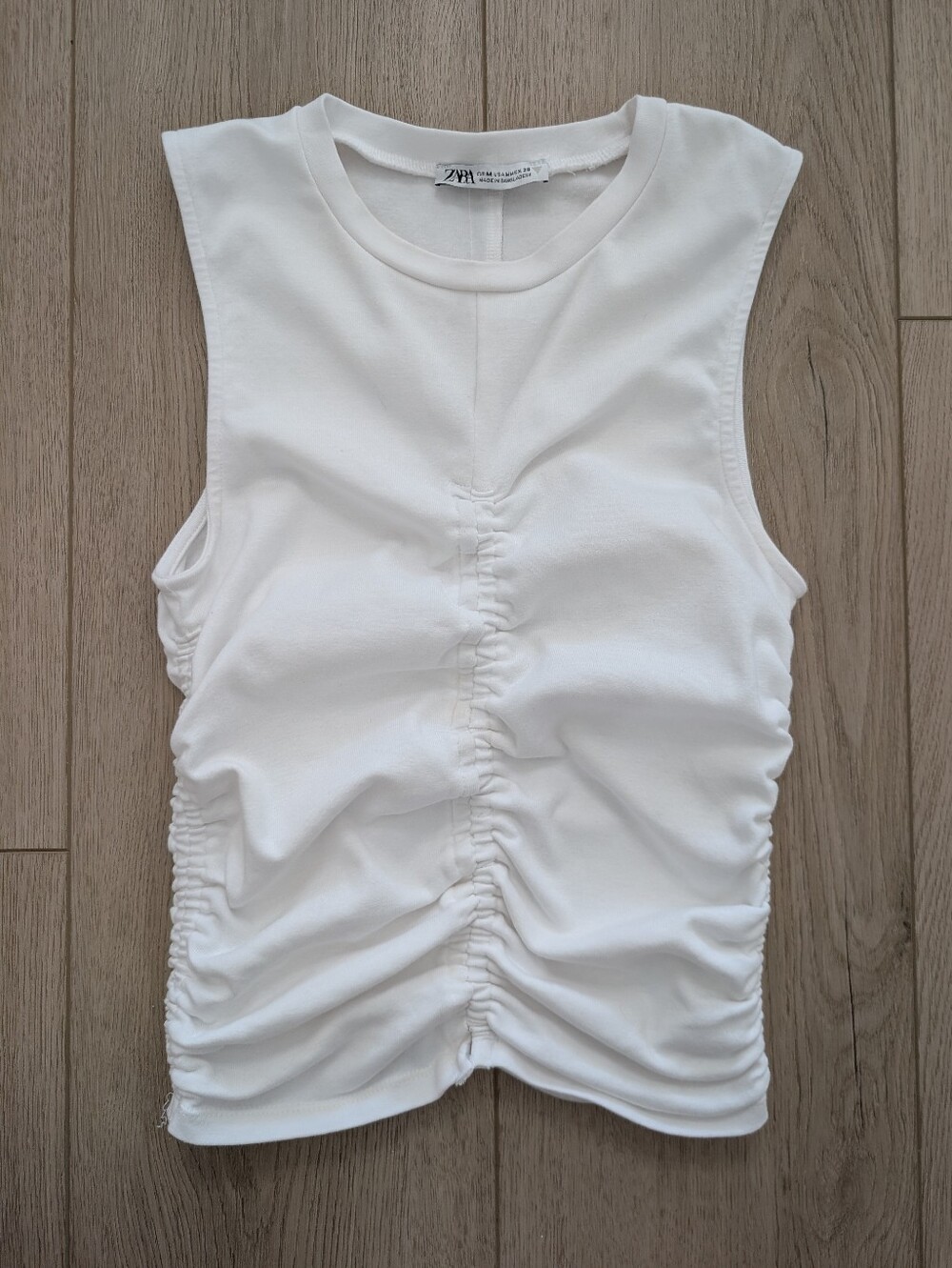 Zara White Ruched Sleeveless Tank Top | Size M